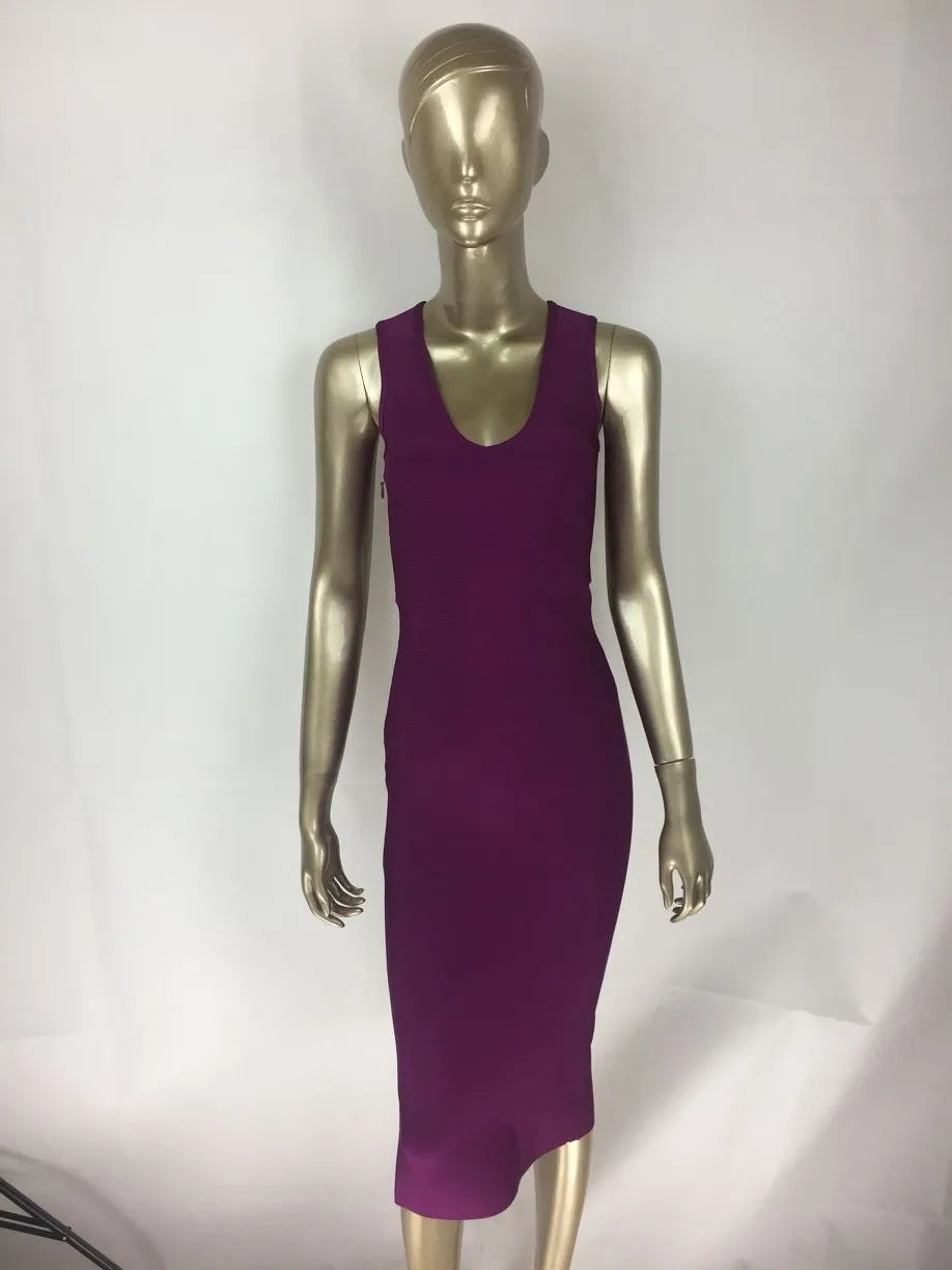 Free Shipping Top Quality Sexy V Neck Button Split Black Purple Bandage Dress 2023 Knitted Elastic Elegant Evening Party Dress