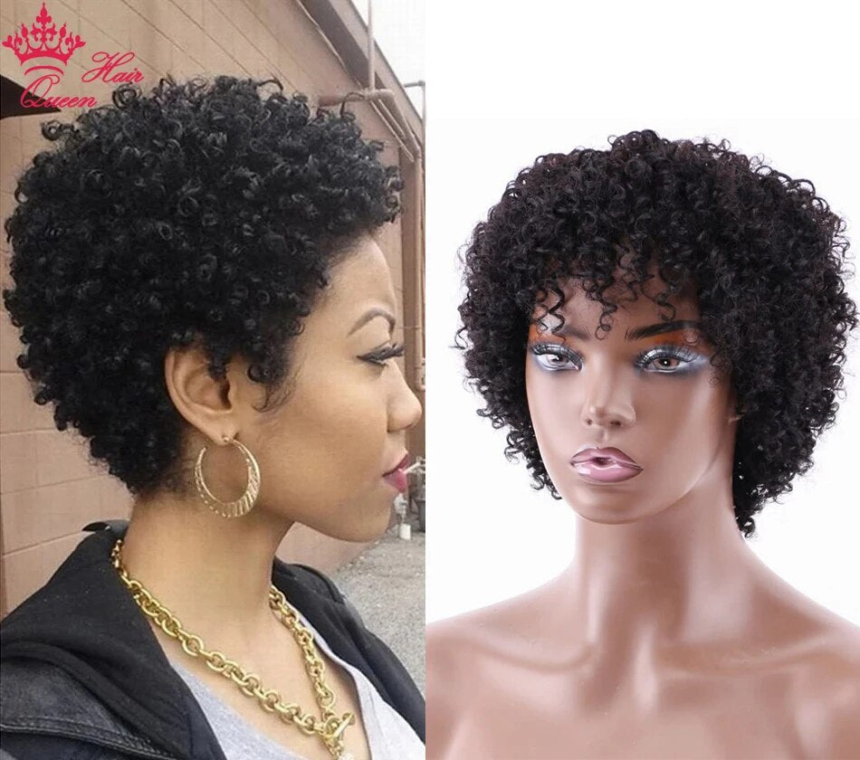 Short Human Hair Wigs Afro Kinky Curly 100% Human Hair Wig for Black Women None-Lace Wig at Good Price