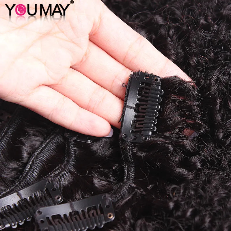 4B 4C Afro Kinky Curly Clip In Human Hair Extensions 100% Mongolian Virgin Hair Human Natural Black Clip Ins Afro Bundle YouMay