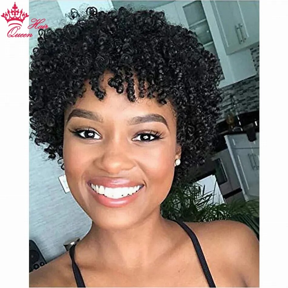 Short Human Hair Wigs Afro Kinky Curly 100% Human Hair Wig for Black Women None-Lace Wig at Good Price