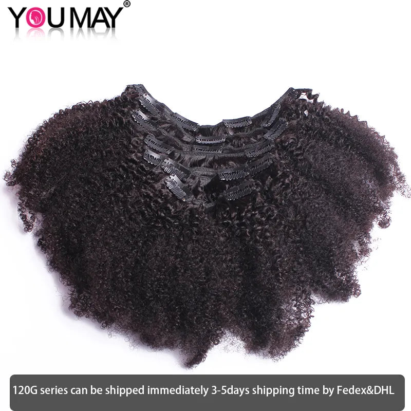 4B 4C Afro Kinky Curly Clip In Human Hair Extensions 100% Mongolian Virgin Hair Human Natural Black Clip Ins Afro Bundle YouMay