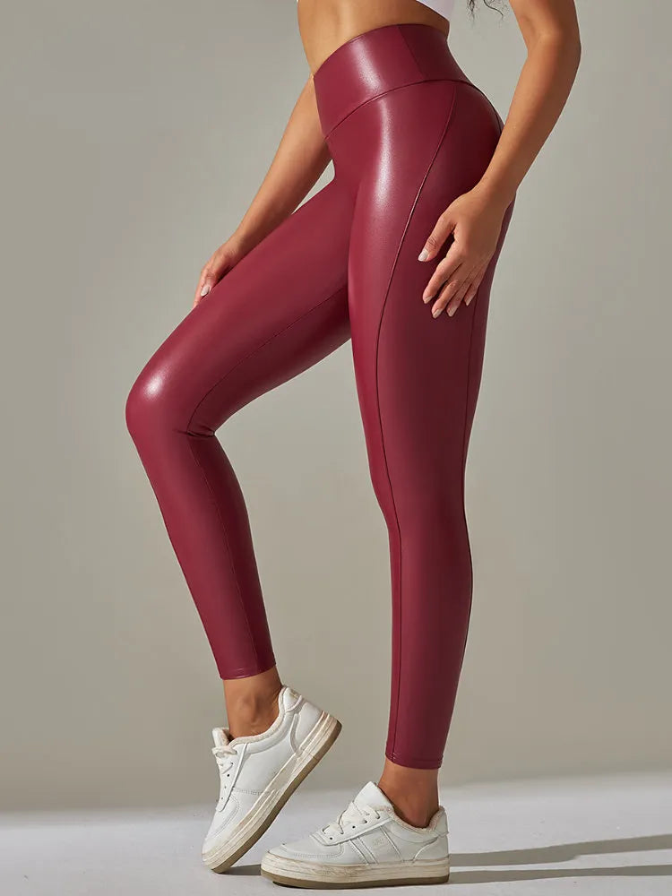Women PU Leather Leggins Sexy Slim High Waist Push Up Elastic Skinny Fitness Pants Black Faux Leather Leggings Sport for Women